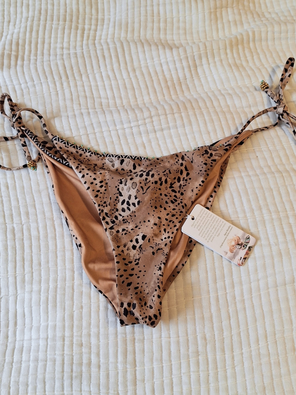 NWT Agua Bendita Alegria Jambo Side Tie Bikini Swim Bottom Size XL Animal Print